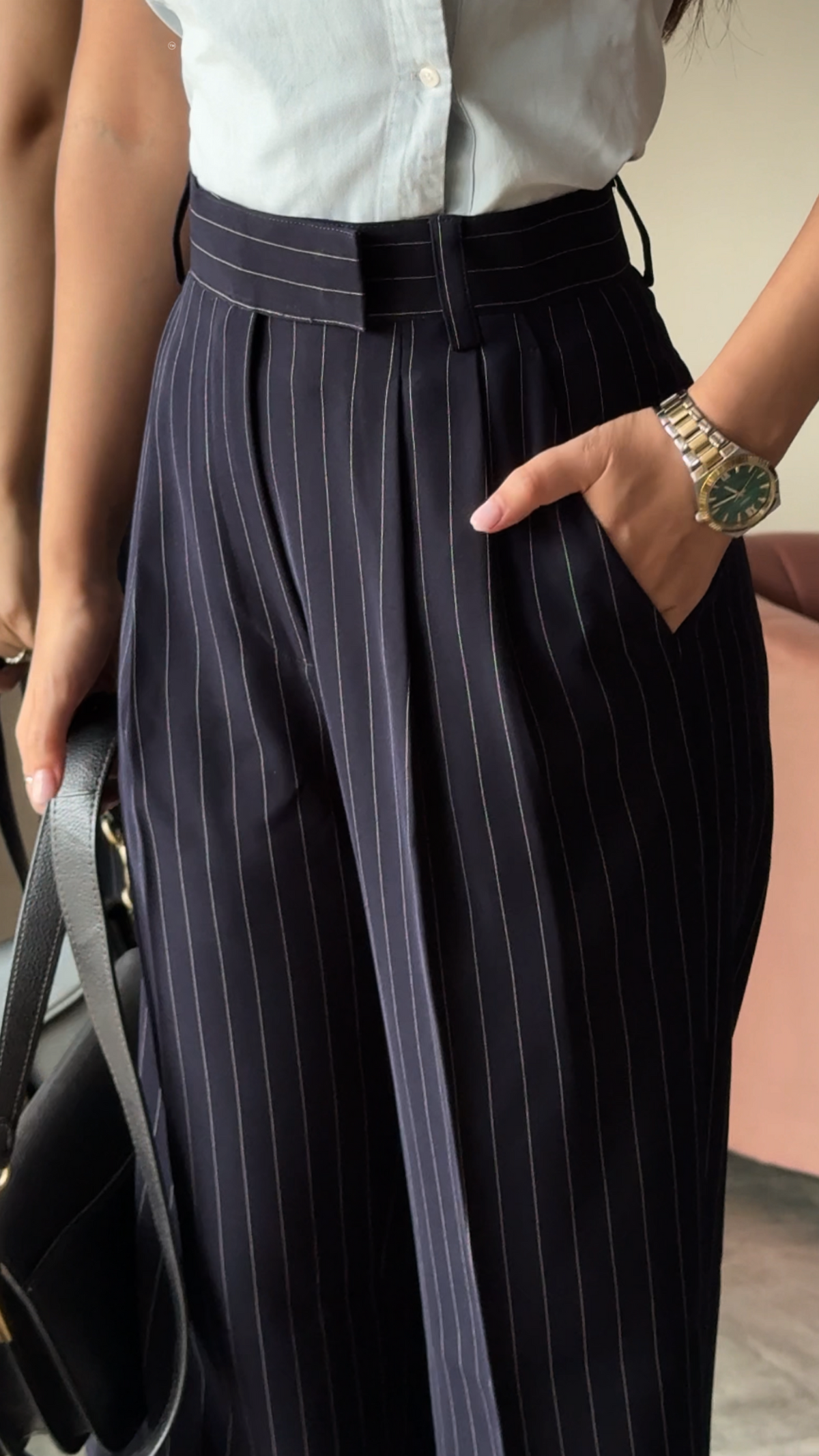 Blue Stripe Wide Leg Trouser
