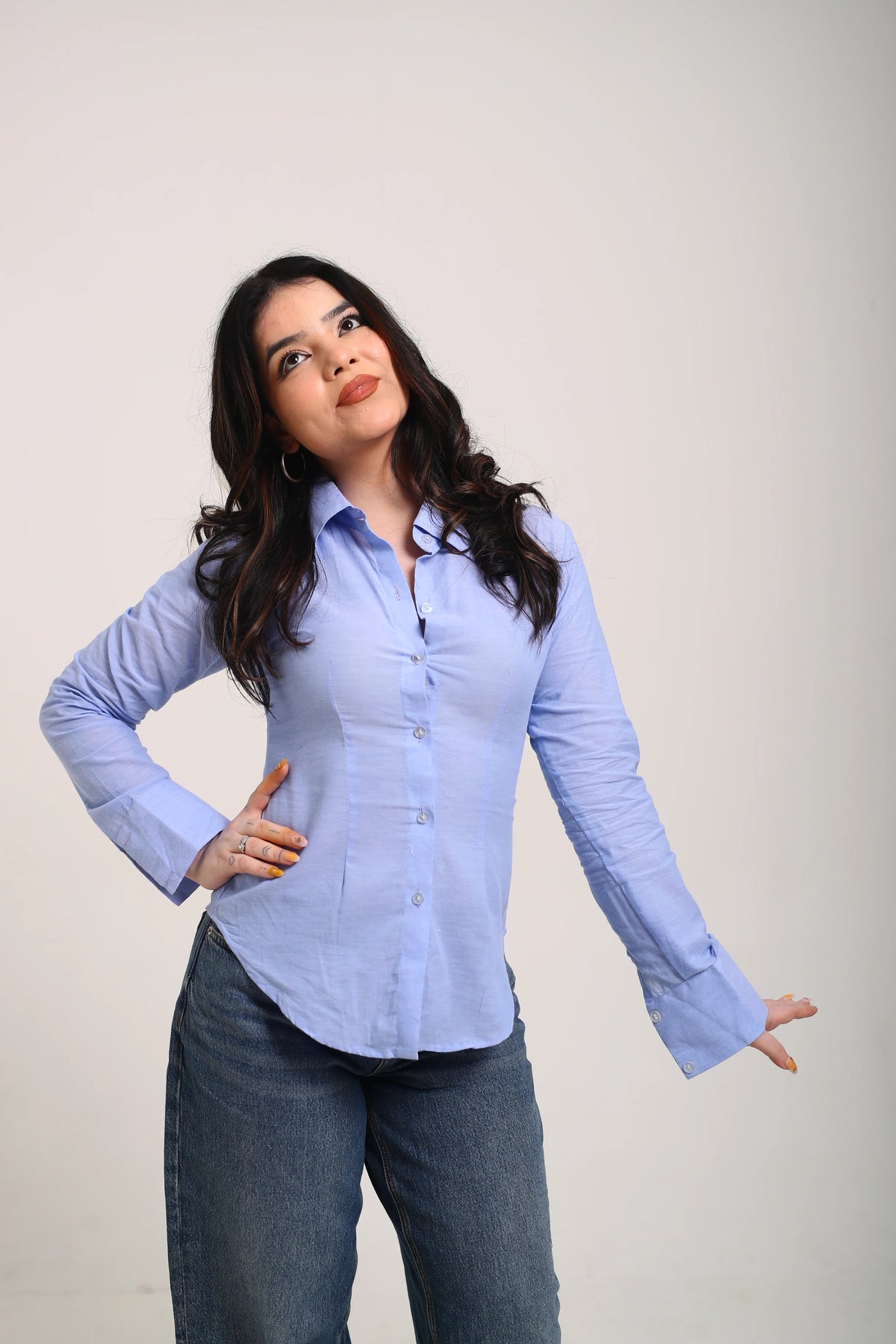Periwinkle Corset-Lace Fitted Shirt