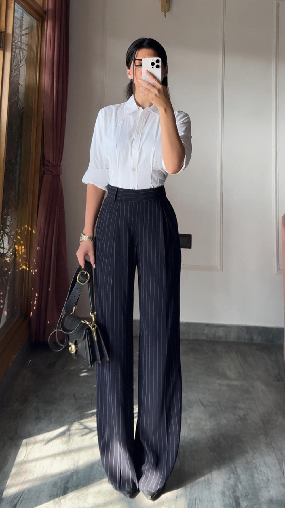 Blue Stripe Wide Leg Trouser