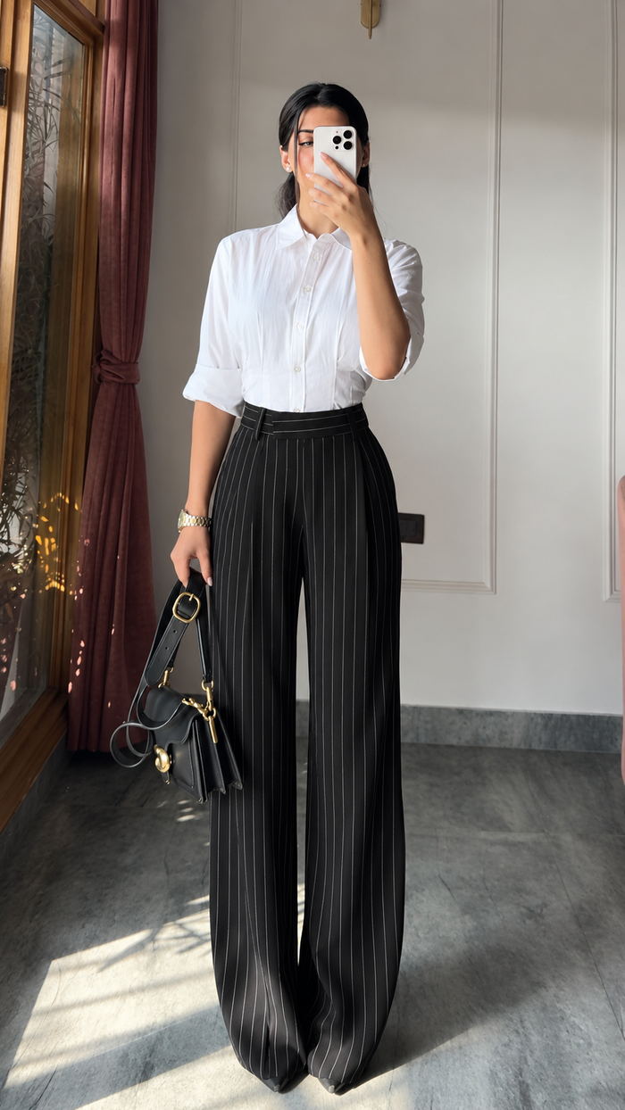 Black Stripe Wide Leg Trouser