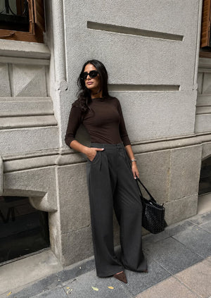 Dark Grey Wide Leg Pleated Trouser