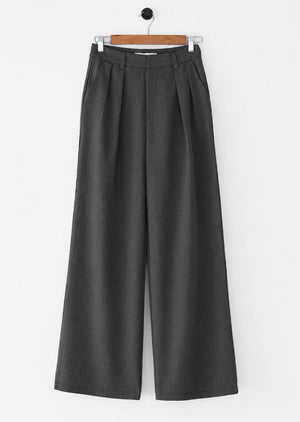 Dark Grey Wide Leg Pleated Trouser