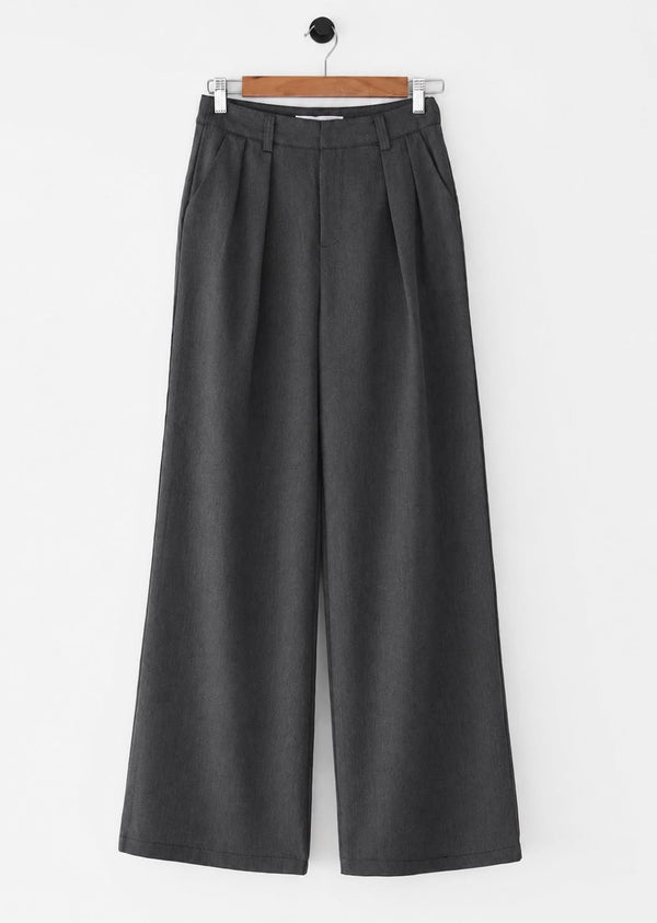 Dark Grey Wide Leg Pleated Trouser