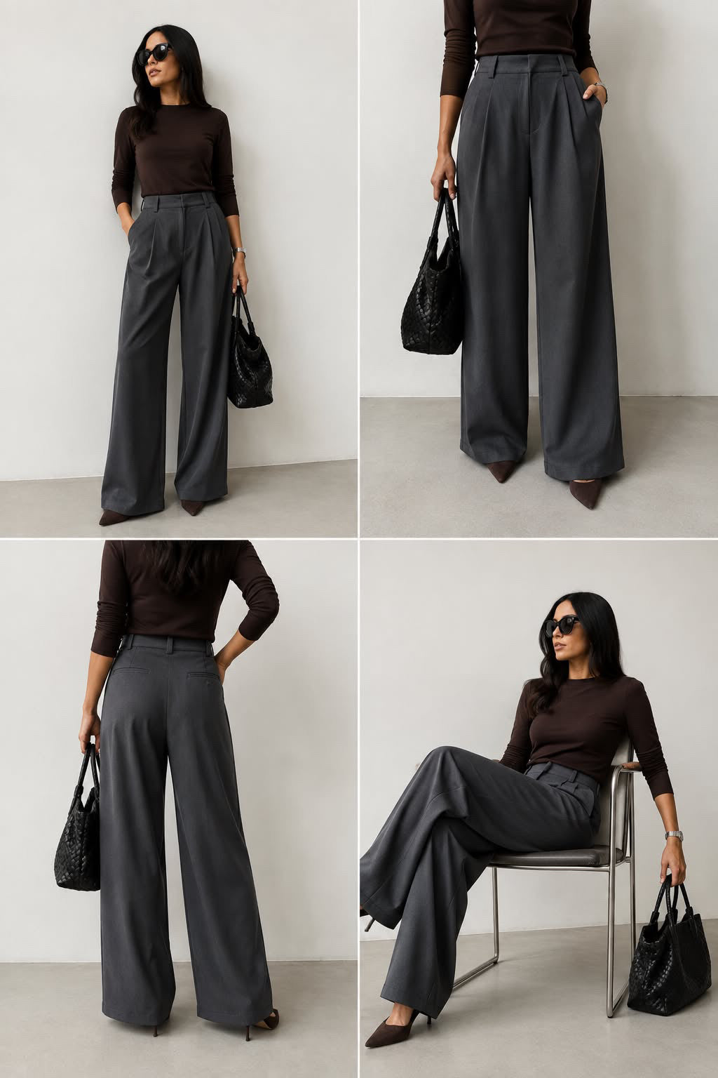 Dark Grey Wide Leg Pleated Trouser