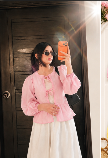 Cotton Candy Bow-Tie Puff Sleeve Peplum Top