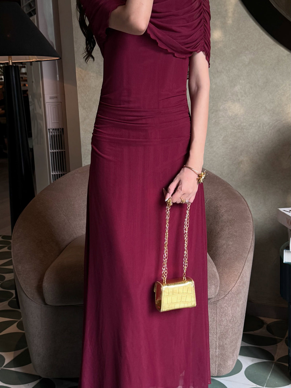 Elara Wine Draped  Dress