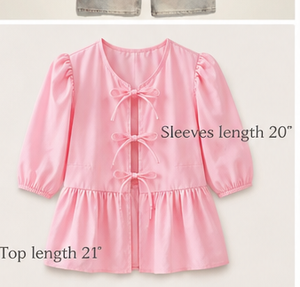 Cotton Candy Bow-Tie Puff Sleeve Peplum Top