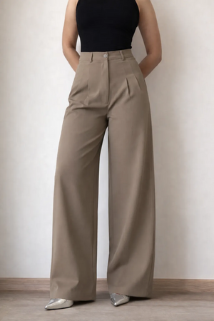 Sand Wide leg Pleated Pant