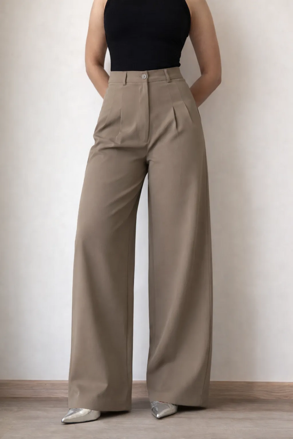Sand Wide leg Pleated Pant