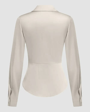 Cream Satin Nipped-Waist Shirt