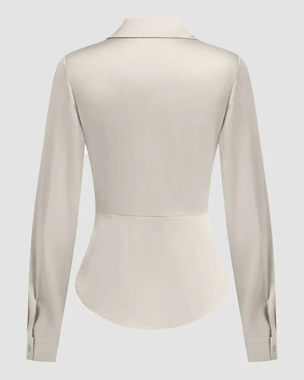 Cream Satin Nipped-Waist Shirt