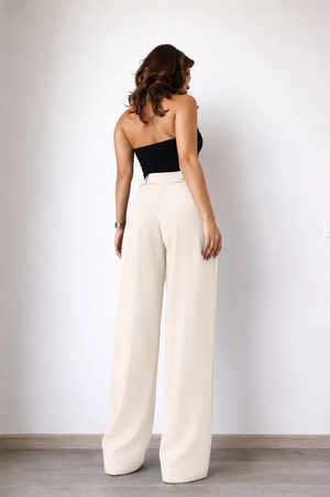 Cream Wide leg Pleated Pant