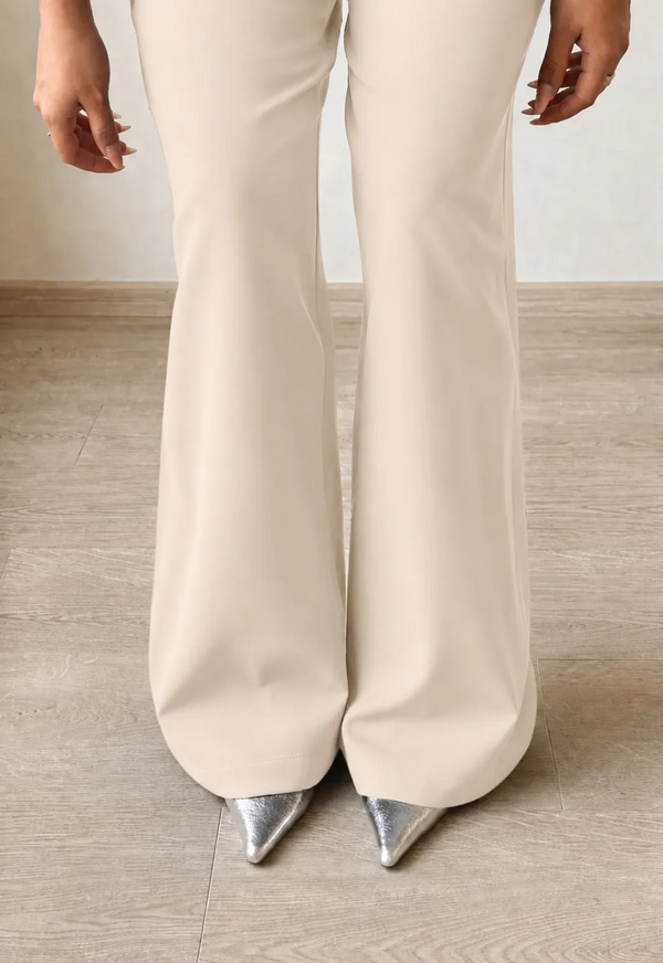 Cream Wide leg Pleated Pant