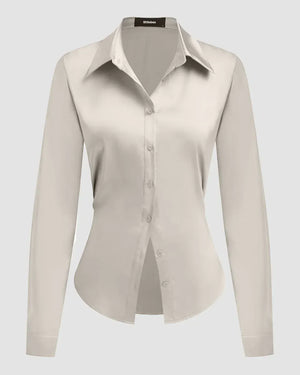 Cream Satin Nipped-Waist Shirt