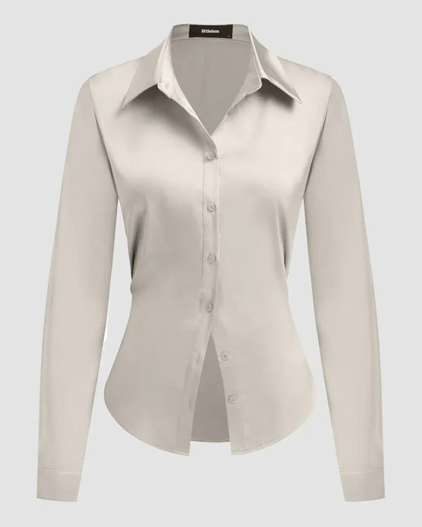 Cream Satin Nipped-Waist Shirt