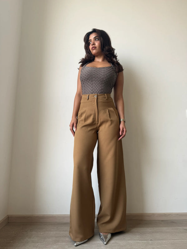 Brown Wide leg plated pant