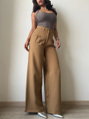 Brown Wide leg plated pant