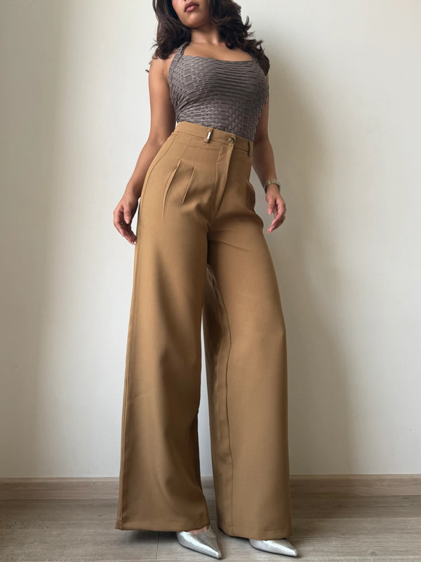 Brown Wide leg plated pant