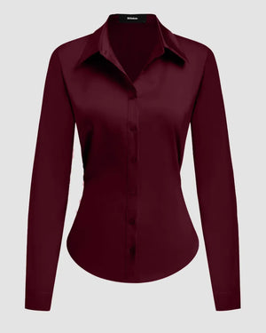 Maroon Satin Nipped-Waist Shirt