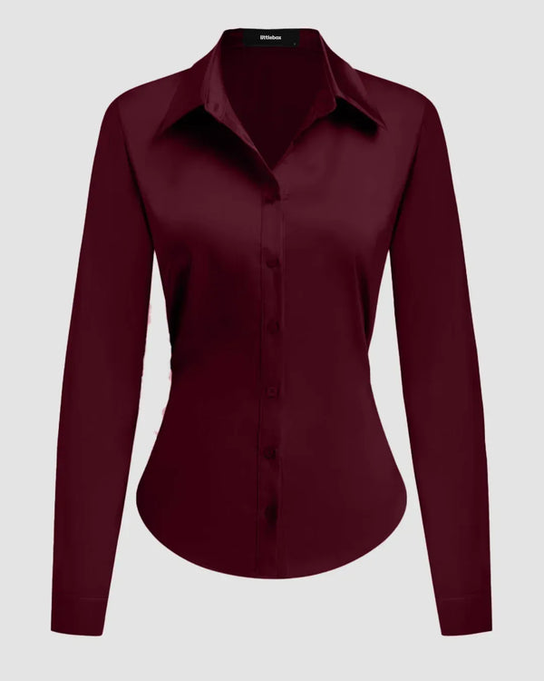 Maroon Satin Nipped-Waist Shirt