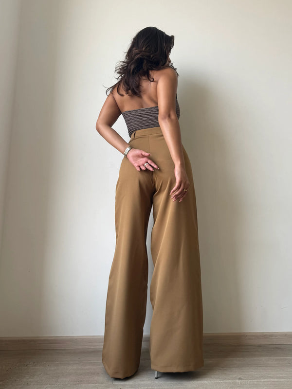 Brown Wide leg plated pant
