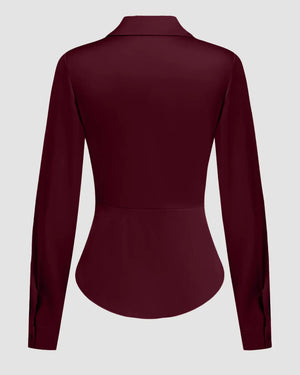 Maroon Satin Nipped-Waist Shirt