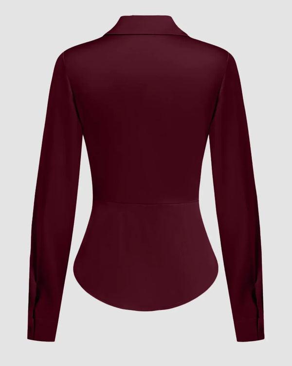 Maroon Satin Nipped-Waist Shirt