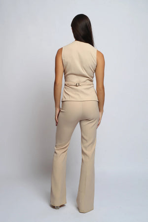 Sienna Beige Button-Front Vest & Flared Pants Co-Ord Set