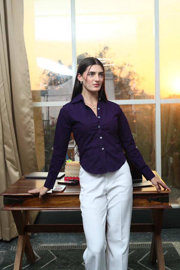 Aubergine Corset-Lace Fitted Shirt