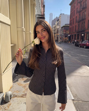 Polka Dot Bell Sleeve Blouse