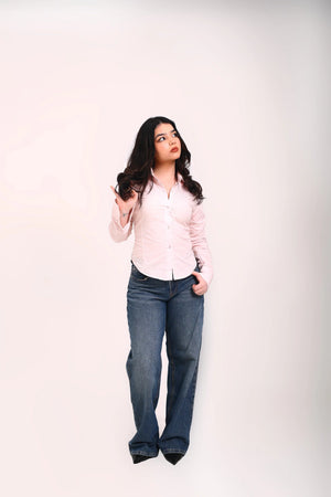 Blush Corset-Waist Fitted Shirt