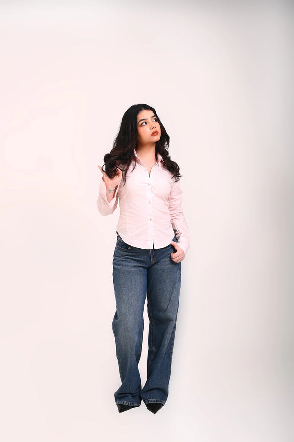 Blush Corset-Waist Fitted Shirt