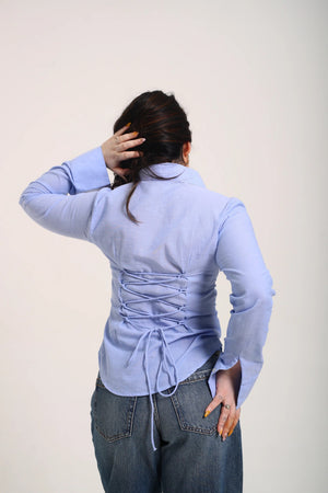 Periwinkle Corset-Lace Fitted Shirt