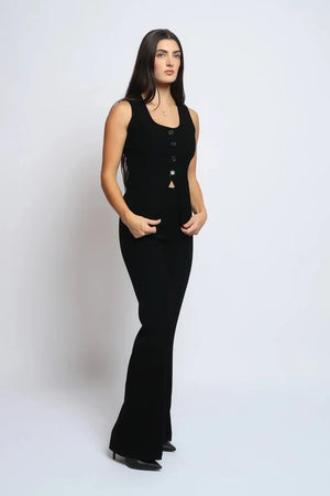 Black Sculpted Button-Front Co-Ord Set
