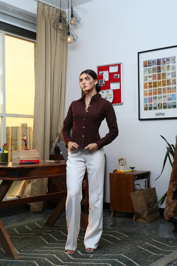 Oxblood Fitted Button-Down Shirt