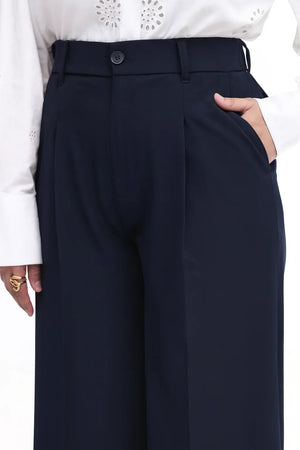 Navy Blue Wide leg plated pant
