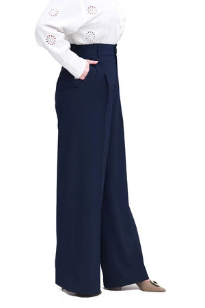 Navy Blue Wide leg plated pant