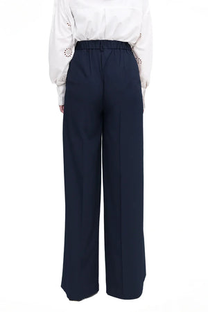 Navy Blue Wide leg plated pant