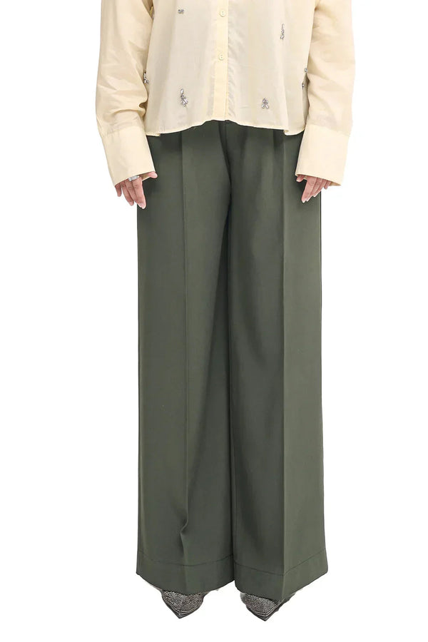 Brown Wide Leg Pleated Trouser
