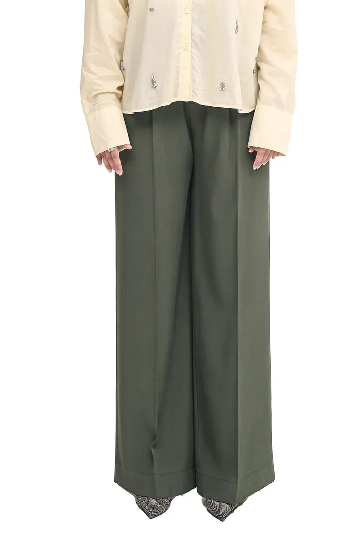 Brown Wide Leg Pleated Trouser