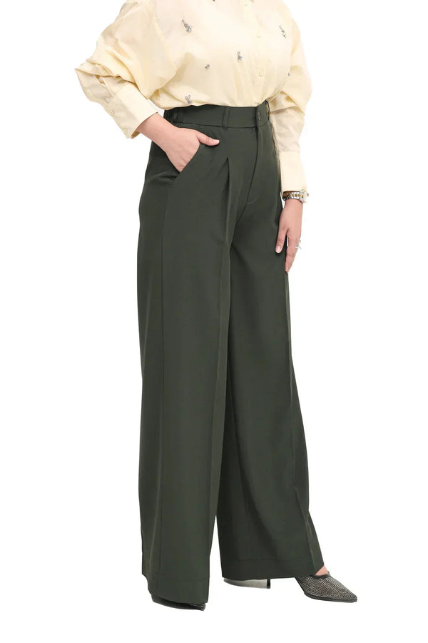 Brown Wide Leg Pleated Trouser