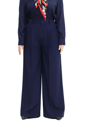 Navy Blue Wide leg plated pant