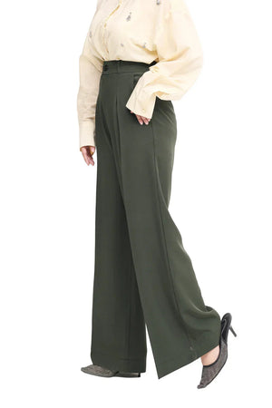 Brown Wide Leg Pleated Trouser