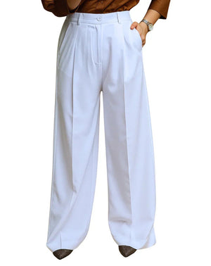 White Wide Leg Pleated Trouser